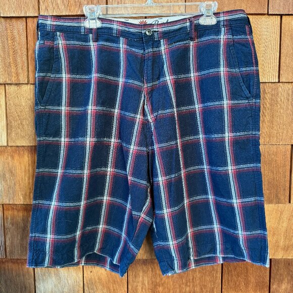 EUC Tommy Bahama Red/White/Blue Plaid Linen & Cotton Blend Shorts in Men's 38 - Picture 1 of 10